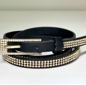 Fashion Black leather Rhinestone belt